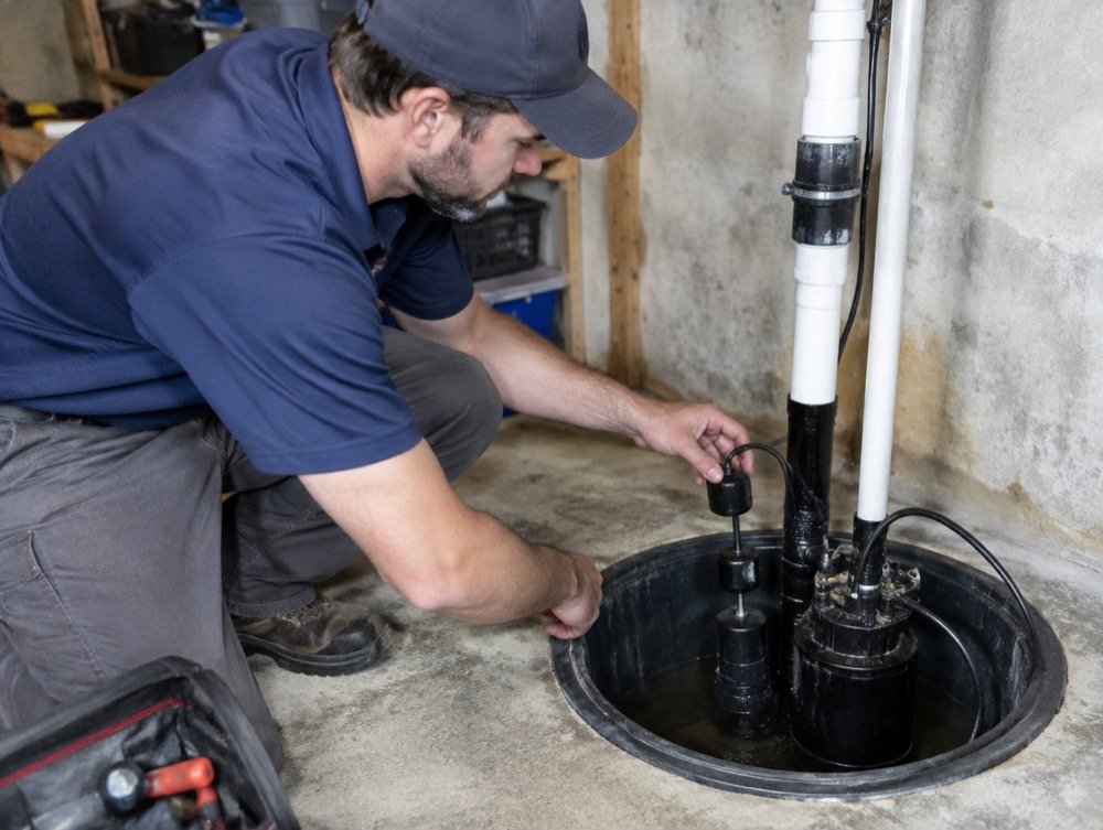 Sump pump repair, float switch and check valve service